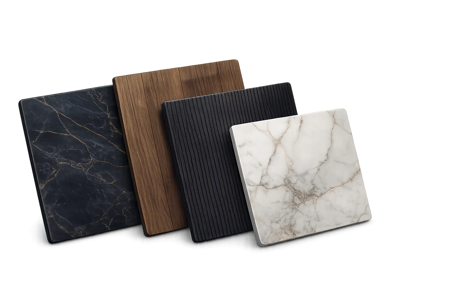 Samples of SPC flooring and large-format tiles